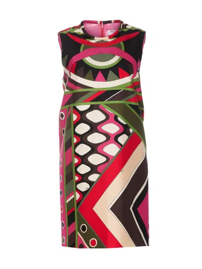 Shop Pucci Vivara Print Silk Twill Dress In Multicolour