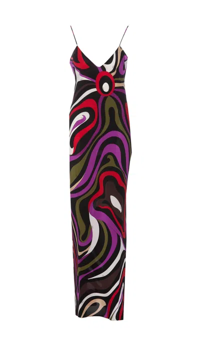 Shop Pucci Marmo Print Silk Long Dress In Multicolour