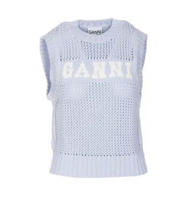 Shop Ganni Logo Knitted Vest In Purple