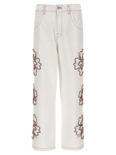 Shop Bluemarble Embroidered Hibiscus Jeans In White