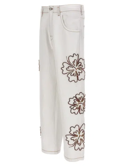 Shop Bluemarble Embroidered Hibiscus Jeans In White