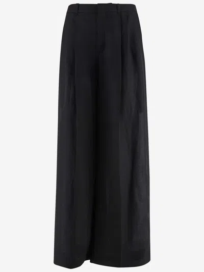 Shop Chloé Ramie Pants In Black