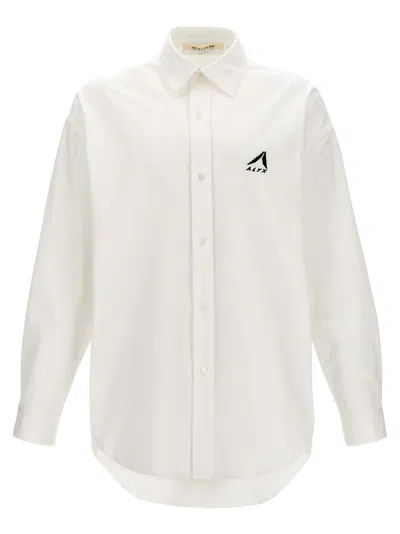 Shop Alyx Oversized Logo Poplin Shirt In White