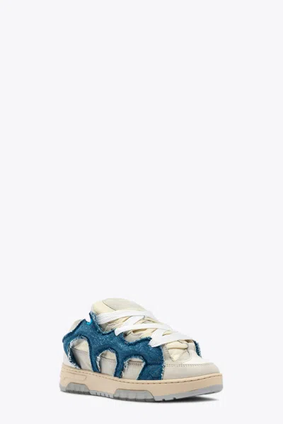 Shop Paura Santha 1 Off White Suede And Blue Denim Low Sneaker