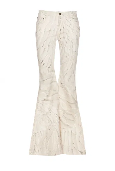 Shop Roberto Cavalli Ice Feathers Print Jeans In Grey
