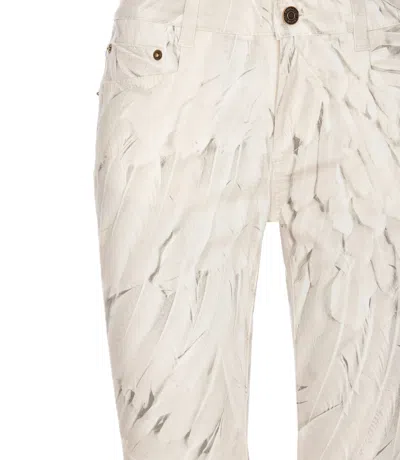Shop Roberto Cavalli Ice Feathers Print Jeans In Grey