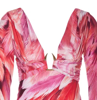 Shop Roberto Cavalli Plumage Print Dress In Fuchsia