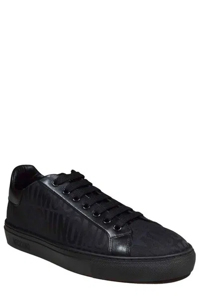 Shop Moschino All-over Monogram Jacquard Lace-up Sneakers In Nero