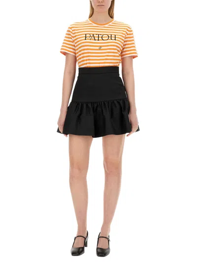 Shop Patou Cotton Mini Skirt In Nero