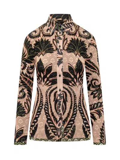 Shop Etro Shirt With Angkor And Aurea Motif In Nero/rosa