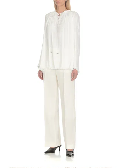Shop Lanvin Pleated Blouse In Bianco