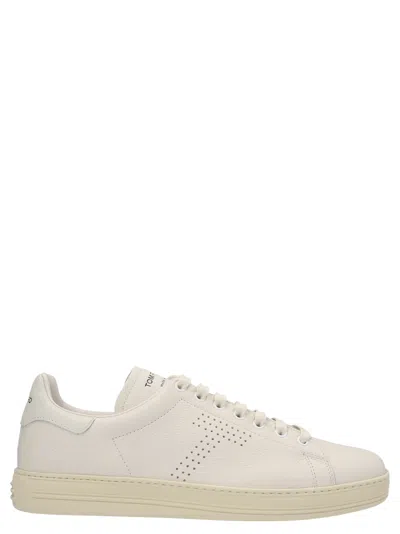 Shop Tom Ford Logo Leather Sneakers In White