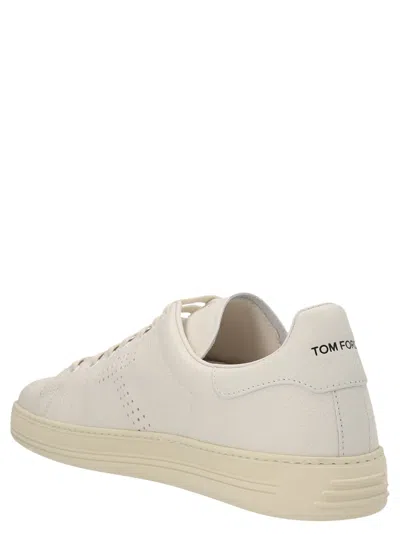 Shop Tom Ford Logo Leather Sneakers In White