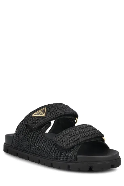 Shop Prada Triangle-logo Slip-on Sandals In Black