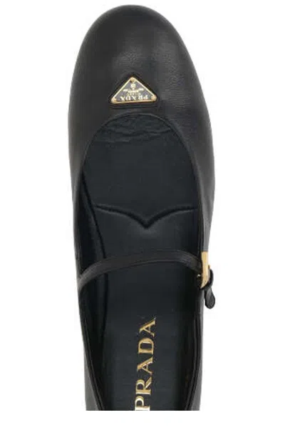 Shop Prada Triangle-logo Flat Shoes In Black