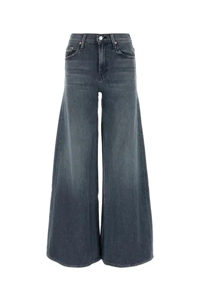 Shop Mother Dark Grey Denim The Swisher Sneak Wide-leg Jeans In Blue