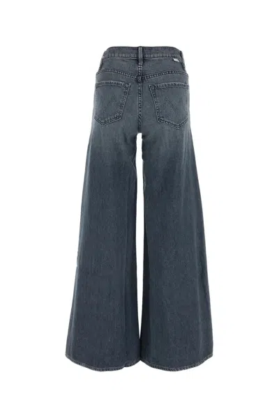 Shop Mother Dark Grey Denim The Swisher Sneak Wide-leg Jeans In Blue