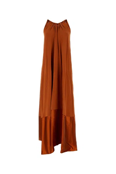 Shop Max Mara Halter-neck Sleeveless Dress In Brown