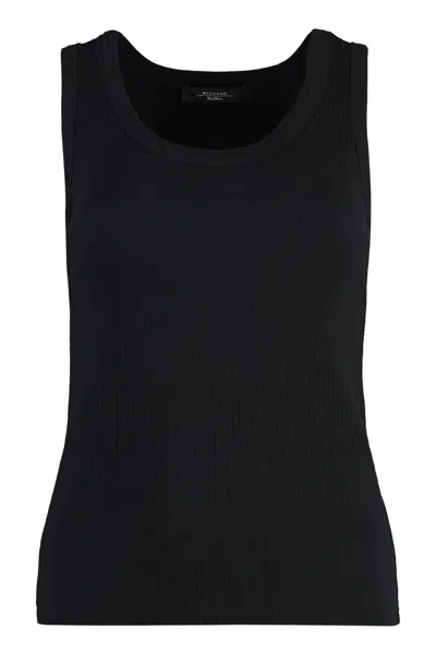 Shop Weekend Max Mara Multic Cotton Tank Top In Black