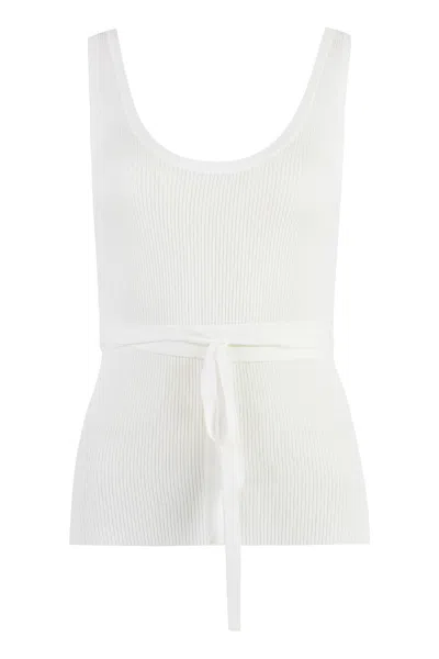 Shop P.a.r.o.s.h Knitted Crop Top Ribbed Tank Top In White