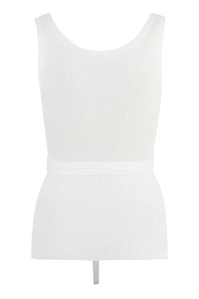 Shop P.a.r.o.s.h Knitted Crop Top Ribbed Tank Top In White