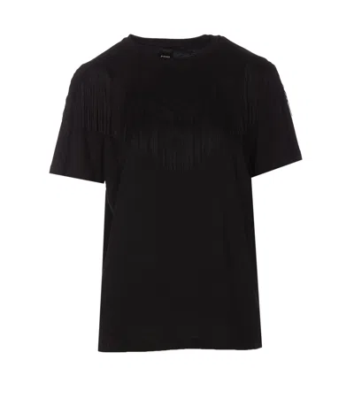 Shop Pinko Fringes T-shirt In Black