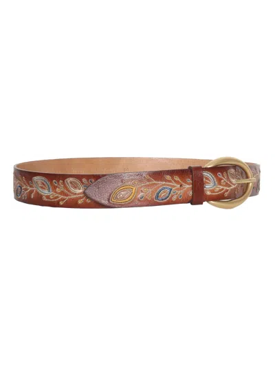 Shop Orciani Leather Belt With Embroidery In Brown