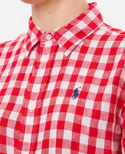 Shop Polo Ralph Lauren Linen Crop Shirt In Red
