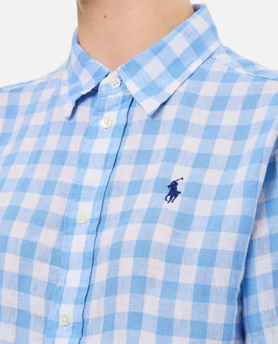 Shop Polo Ralph Lauren Linen Crop Shirt In Clear Blue