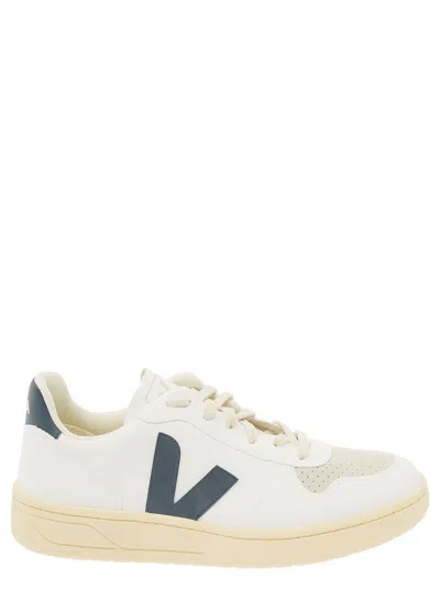 Shop Veja White And Green Sneakers With Logo Details In Leather Man