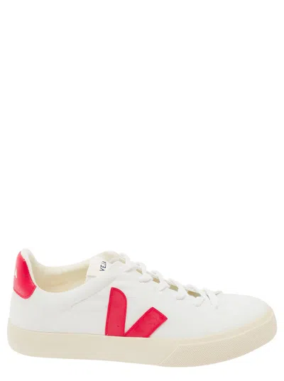 Shop Veja White And Fuchsia Sneakers With Logo Details In Leather Man