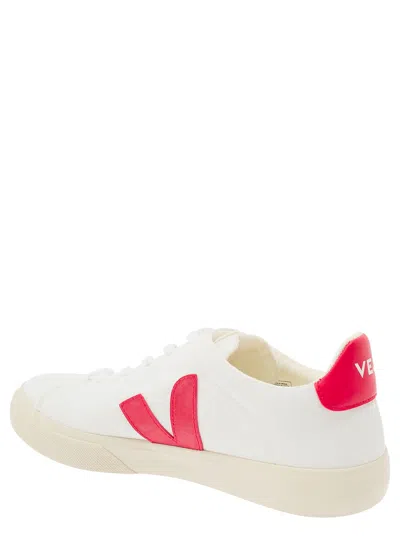 Shop Veja White And Fuchsia Sneakers With Logo Details In Leather Man