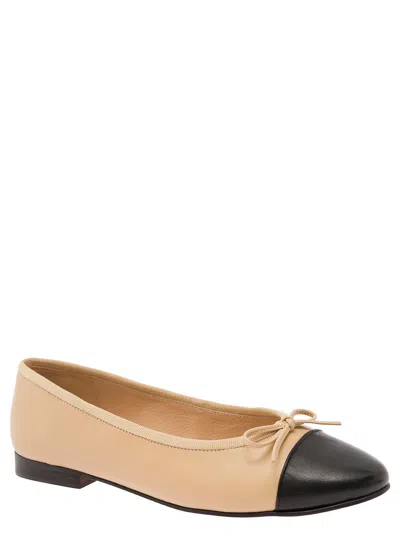 Shop Jeffrey Campbell Beige Ballet Flats With Contrasting Toe And Bow In Leather Woman