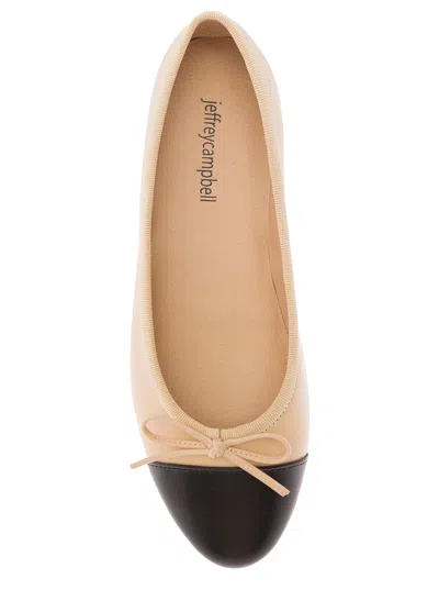 Shop Jeffrey Campbell Beige Ballet Flats With Contrasting Toe And Bow In Leather Woman