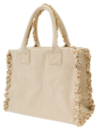 Shop Pinko Beach Shopping Canvas In Beige