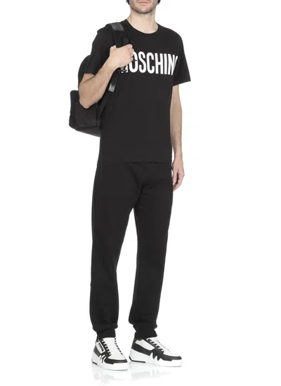 Shop Moschino Logo Printed Crewneck T-shirt In Nero