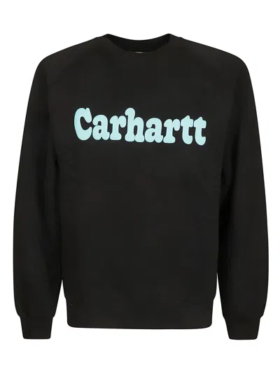 Shop Carhartt Logo Sweatshirt In Nero/azzurro