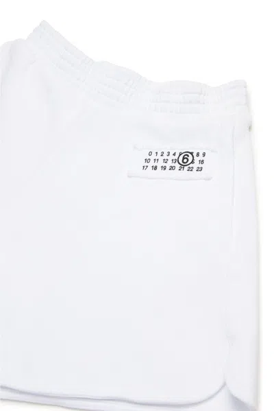 Shop Mm6 Maison Margiela Numeric Logo Patch Track Shorts In Bianco
