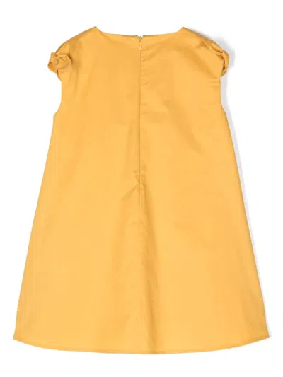 Shop Il Gufo Curcuma Yellow Stretch Poplin Dress With Ribbons
