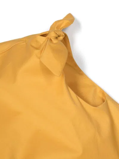 Shop Il Gufo Curcuma Yellow Stretch Poplin Dress With Ribbons