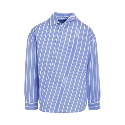 Jacquemus Light-blue Striped La Chemise Cuadro In Silk Blend Man