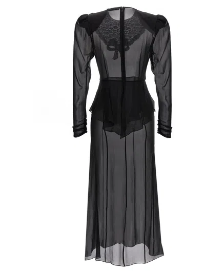 Shop Alessandra Rich Georgette Silk Midi Dress In Black