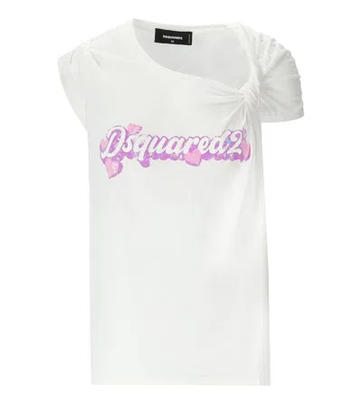 Shop Dsquared2 White Knotted T-shirt
