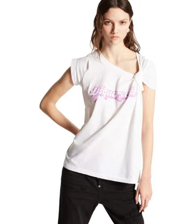 Shop Dsquared2 White Knotted T-shirt