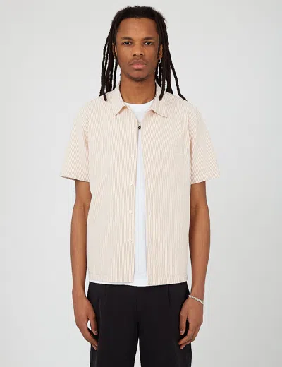 Shop Bhode Cuca Stripe Cuban Collar Short Sleeve Shirt (seersucker) In White