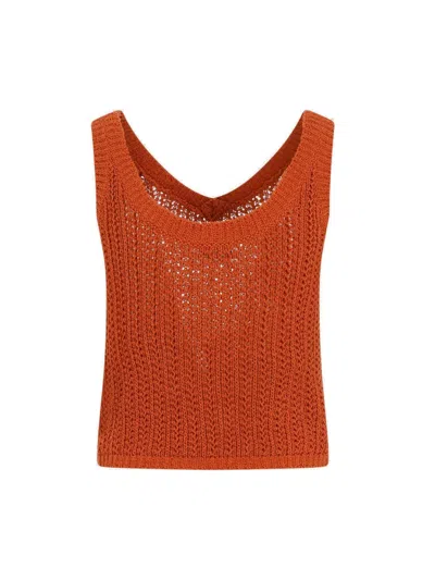 Shop Max Mara Maxmara Arrigo Crochet Knit Top Orange