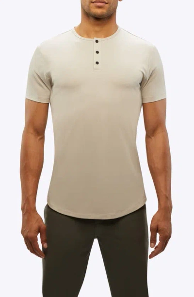 Shop Cuts Ao Curved Hem Short Sleeve Henley In Sand Dune