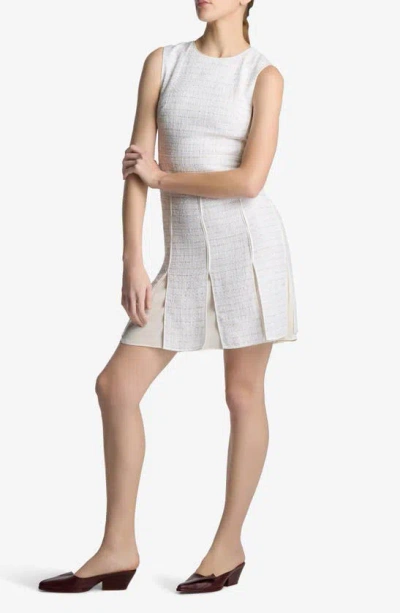 St John Satin-trim Sleeveless Textured Sequin Knit Dress In Ivory Multi