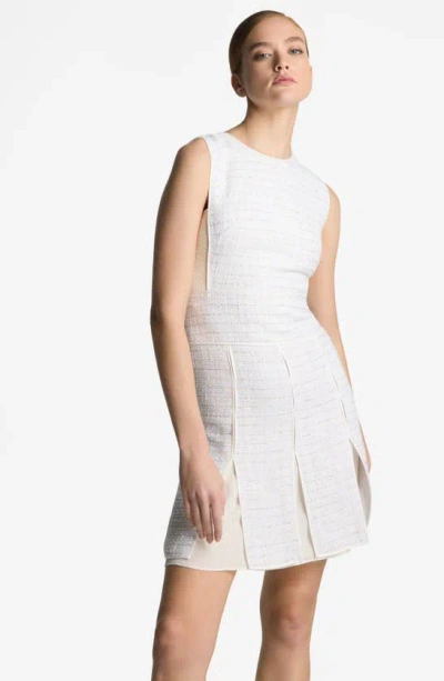 St John Satin-trim Sleeveless Textured Sequin Knit Dress In Ivory Multi