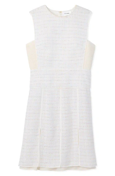 St John Satin-trim Sleeveless Textured Sequin Knit Dress In Ivory Multi